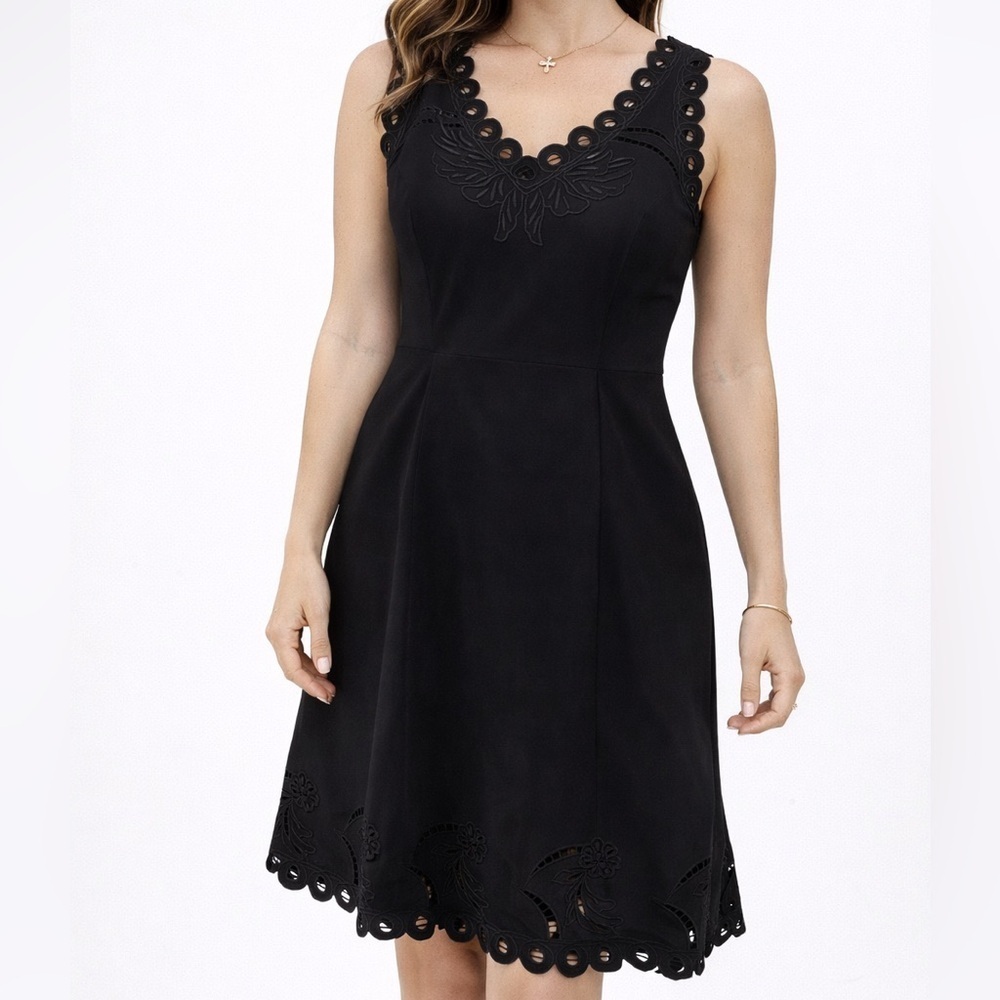 ✨Elegant Black Eyelet Cocktail Dress – Size Small PTP 16in